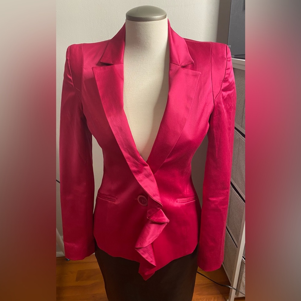 Rinascimento Fuchsia Ruffled Blazer